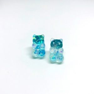 Blue Gummy Bear Glitter Stud Earrings Handmade